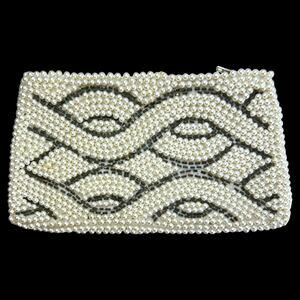 Vintage Art Deco Faux Pearl White Gray Beaded Clutch Evening Bag Purse MCM MINT
